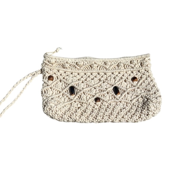 MCI Handbags - MCI Cream Crochet Clutch with Bead Detail Zipper Closure EUC (measurement pics)